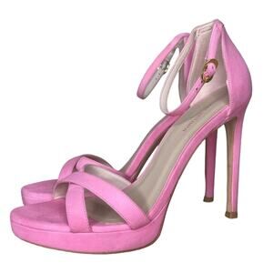 Stuart Weitzman Women's Pink Nudist Disco Cross Suede Platform Sandal 9
